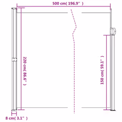 vidaXL Retractable Side Awning Outdoor Privacy Screen Balcony Sunshade Shelter - dark green, 220 x 500 cm