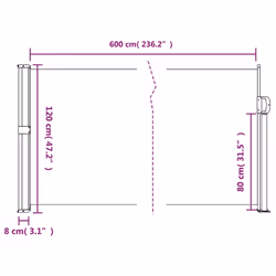 vidaXL Retractable Side Awning Outdoor Privacy Screen Shade Blue 120x600 cm