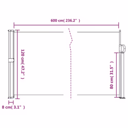 vidaXL Retractable Side Awning Outdoor Privacy Screen Balcony Sunshade Shelter - terracotta, 120 x 600 cm - Additional view 3