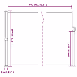 vidaXL Retractable Side Awning Outdoor Privacy Screen Shade Cream 160x600 cm