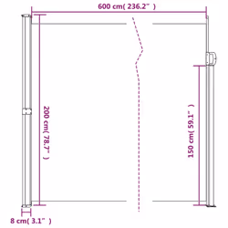 vidaXL Retractable Side Awning Outdoor Privacy Screen Shade Brown 200x600 cm - Additional view 9