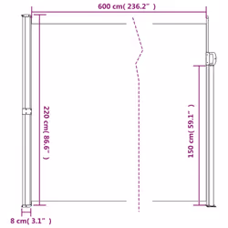 vidaXL Retractable Side Awning Outdoor Privacy Screen Shade Brown 220x600 cm