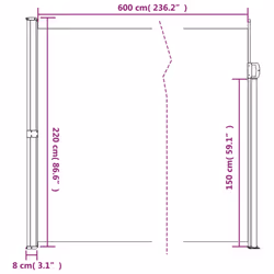 vidaXL Retractable Side Awning Outdoor Privacy Screen Balcony Sunshade Shelter - dark green, 220 x 600 cm