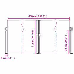 vidaXL Retractable Side Awning Outdoor Privacy Screen Balcony Sunshade Shelter - cream, 100 x 600 cm - Additional view 3