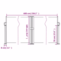 vidaXL Retractable Side Awning Outdoor Privacy Screen Balcony Sunshade Shelter - white, 100 x 600 cm - Additional view 3