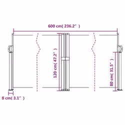 vidaXL Retractable Side Awning Outdoor Privacy Screen Balcony Sunshade Shelter - cream, 120 x 600 cm - Additional view 3
