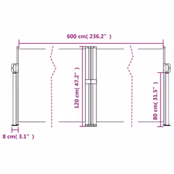 vidaXL Retractable Side Awning Outdoor Privacy Screen Balcony Sunshade Shelter - red, 120 x 600 cm - Additional view 9