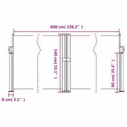 vidaXL Retractable Side Awning Outdoor Privacy Screen Balcony Sunshade Shelter - black, 140 x 600 cm - Additional view 9