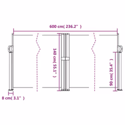 vidaXL Retractable Side Awning Outdoor Privacy Screen Balcony Sunshade Shelter - white, 140 x 600 cm - Additional view 9
