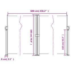vidaXL Retractable Side Awning Outdoor Privacy Screen Balcony Sunshade Shelter - red, 180 x 600 cm - Additional view 3
