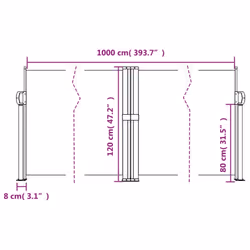 vidaXL Retractable Side Awning Outdoor Privacy Screen Balcony Sunshade Shelter - cream, 120 x 1000 cm - Additional view 9