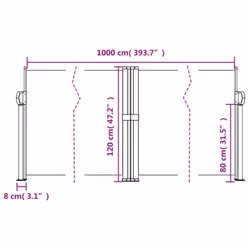 vidaXL Retractable Side Awning Outdoor Privacy Screen Balcony Sunshade Shelter - beige, 120 x 1000 cm - Additional view 9