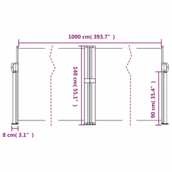 vidaXL Retractable Side Awning Outdoor Privacy Screen Balcony Sunshade Shelter - blue, 140 x 1000 cm - Additional view 3