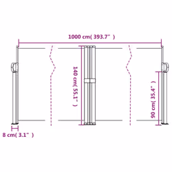 vidaXL Retractable Side Awning Outdoor Privacy Screen Balcony Sunshade Shelter - taupe, 140 x 1000 cm - Additional view 3