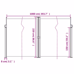 vidaXL Retractable Side Awning Outdoor Privacy Screen Balcony Sunshade Shelter - red, 220 x 1000 cm - Additional view 9