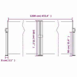 vidaXL Retractable Side Awning Outdoor Privacy Screen Balcony Sunshade Shelter - cream, 140 x 1200 cm - Additional view 9