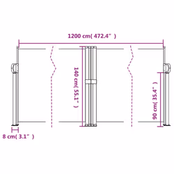 vidaXL Retractable Side Awning Outdoor Privacy Screen Balcony Sunshade Shelter - brown, 140 x 1200 cm - Additional view 3