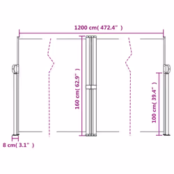 vidaXL Retractable Side Awning Outdoor Privacy Screen Balcony Sunshade Shelter - black, 160 x 1200 cm - Additional view 3