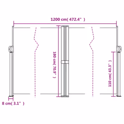 vidaXL Retractable Side Awning Outdoor Privacy Screen Balcony Sunshade Shelter - white, 180 x 1200 cm - Additional view 3