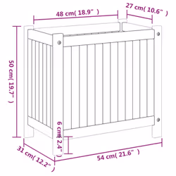 vidaXL Garden Planter with Liner Outdoor Flower Pot Box Solid Wood Acacia - 54 x 31 x 50 cm