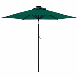 vidaXL Garden Parasol with LEDs and Steel Pole Sun Shade Outdoor Umbrella - green