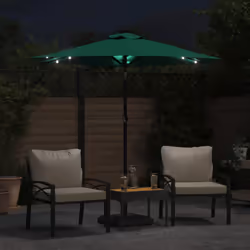 vidaXL Garden Parasol with LEDs and Steel Pole Sun Shade Outdoor Umbrella - green