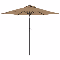 vidaXL Garden Parasol with LEDs and Steel Pole Sun Shade Outdoor Umbrella - taupe