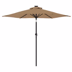 vidaXL Garden Parasol with LEDs and Steel Pole Sun Shade Outdoor Umbrella - taupe - Additional view 4