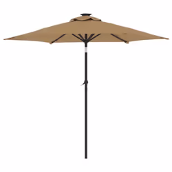 vidaXL Garden Parasol with LEDs and Steel Pole Sun Shade Outdoor Umbrella - taupe - Additional view 5