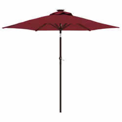vidaXL Garden Parasol with LEDs and Steel Pole Sun Shade Outdoor Umbrella - bordeaux red