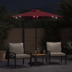 vidaXL Garden Parasol with LEDs and Steel Pole Sun Shade Outdoor Umbrella - bordeaux red