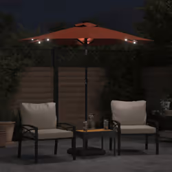 vidaXL Garden Parasol with LEDs and Steel Pole Sun Shade Outdoor Umbrella - terracotta