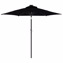 vidaXL Garden Parasol with LEDs and Steel Pole Sun Shade Outdoor Umbrella - black