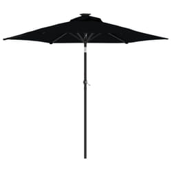 vidaXL Garden Parasol with LEDs and Steel Pole Sun Shade Outdoor Umbrella - black