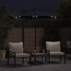 vidaXL Garden Parasol with LEDs and Steel Pole Sun Shade Outdoor Umbrella - black