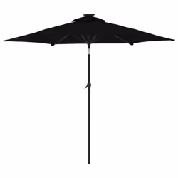 vidaXL Garden Parasol with LEDs and Steel Pole Sun Shade Outdoor Umbrella - black - Additional view 5