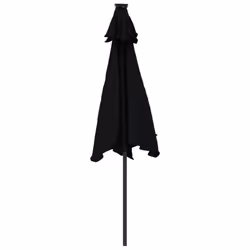 vidaXL Garden Parasol with LEDs and Steel Pole Sun Shade Outdoor Umbrella - black - Additional view 6