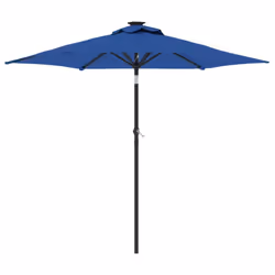 vidaXL Garden Parasol with LEDs and Steel Pole Sun Shade Outdoor Umbrella - azure blue