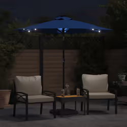 vidaXL Garden Parasol with LEDs and Steel Pole Sun Shade Outdoor Umbrella - azure blue
