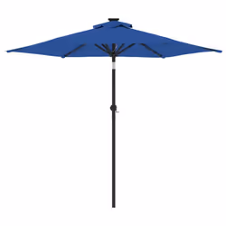 vidaXL Garden Parasol with LEDs and Steel Pole Sun Shade Outdoor Umbrella - azure blue - Additional view 4
