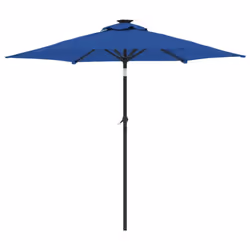 vidaXL Garden Parasol with LEDs and Steel Pole Sun Shade Outdoor Umbrella - azure blue - Additional view 5