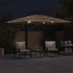 vidaXL Garden Parasol with LEDs and Steel Pole Patio Outdoor Umbrella Brown - 290 x 290 x 238 cm - Additional view 2