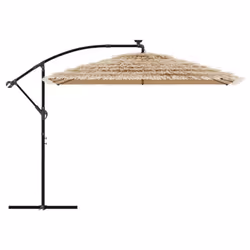 vidaXL Garden Parasol with LEDs and Steel Pole Patio Outdoor Umbrella Brown - 290 x 290 x 238 cm - Additional view 4