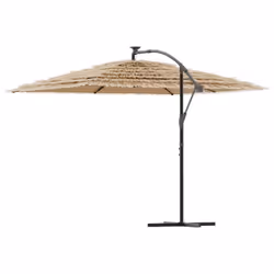 vidaXL Garden Parasol with LEDs and Steel Pole Patio Outdoor Umbrella Brown - 290 x 290 x 238 cm - Additional view 5