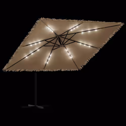 vidaXL Garden Parasol with LEDs and Steel Pole Patio Outdoor Umbrella Brown - 290 x 290 x 238 cm - Additional view 8