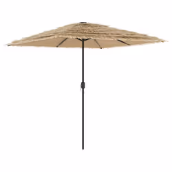 vidaXL Garden Parasol with LEDs and Steel Outdoor Umbrella Parasol Pole Brown - 248 x 248 x 248 cm