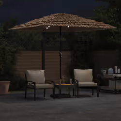 vidaXL Garden Parasol with LEDs and Steel Outdoor Umbrella Parasol Pole Brown - 248 x 248 x 248 cm