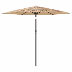 vidaXL Garden Parasol with LEDs and Steel Outdoor Umbrella Parasol Pole Brown - 223 x 223 x 231 cm