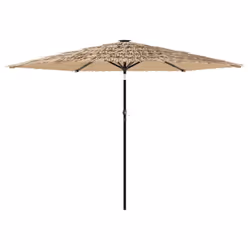 vidaXL Garden Parasol with LEDs and Steel Outdoor Umbrella Parasol Pole Brown - 288 x 288 x 225 cm