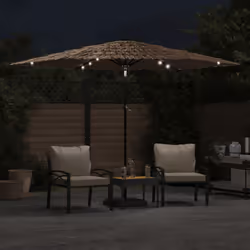 vidaXL Garden Parasol with LEDs and Steel Outdoor Umbrella Parasol Pole Brown - 288 x 288 x 225 cm